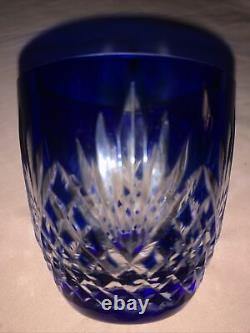 Vintage 2 Piece Cobalt Blue Cut To Clear Crystal Water Carafe And Tumbler
