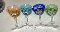 Vintage 5 piece cut to clear crystal Czech Bohemian cut glass decanter set stems