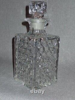 Vintage 750ml Fostoria Glass Decanter Scotch Rare Cut Engraved Ornate Label