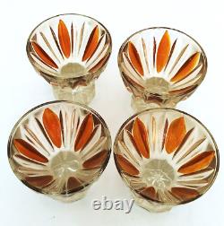 Vintage 9 Amber Cut to Clear crystal liquor Decanter 4 Matching Shot Glasses