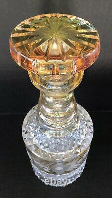 Vintage Amber Cut to Clear Crystal Decanter 11 Bohemian Crystal
