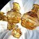 Vintage Amber Cut To Clear Czech Bohemian Glass Decanters