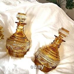 Vintage Amber cut to clear Czech Bohemian glass decanters