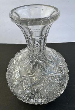 Vintage American Brilliant Cut Glass Crystal Carafe/Vase Liquor Wine Decanter 8