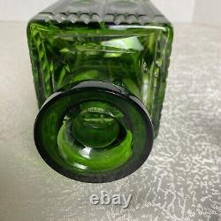 Vintage American Crystal Cut Green To Clear Liquor Whiskey Decanter Glass Bottle