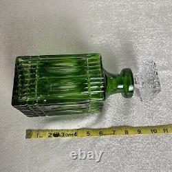 Vintage American Crystal Cut Green To Clear Liquor Whiskey Decanter Glass Bottle
