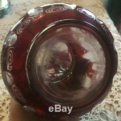 Vintage Antique Bohemian Ruby Red Cut To Clear Art Glass Decanter