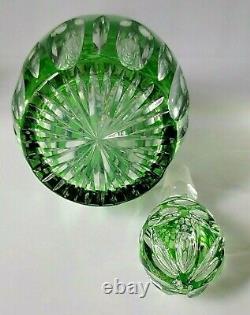 Vintage Antique Cut to Clear Green Decanter Crystal Glass Coin Dot Cut Star Base