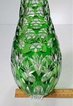 Vintage Antique Cut to Clear Green Decanter Crystal Glass Coin Dot Cut Star Base