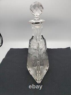 Vintage/Antique Intaglio Cut Glass Decanter, with Horse and Crane Birds