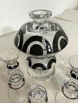 Vintage Art Deco Austrian Modernist Cut Glass Liquor Decanter / Carafe Set 1920s