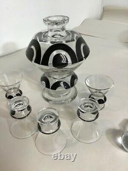 Vintage Art Deco Austrian Modernist Cut Glass Liquor Decanter / Carafe Set 1920s