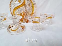Vintage Art Deco Bohemian Cut Glass Crystal Decanter & Tumblers Mid-Century