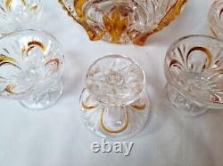 Vintage Art Deco Bohemian Cut Glass Crystal Decanter & Tumblers Mid-Century