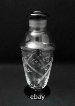 Vintage Art Deco Cut Glass Liqueur Decanter Bottle Jazz Era Black & Clear