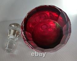 Vintage Art Deco Style Cut Ruby Red Crystal Glass Ladies Decanter Bottle 9 Tall