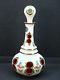 Vintage Bohemian Czech Moser White Cased Glass Cut To Ruby Decanter