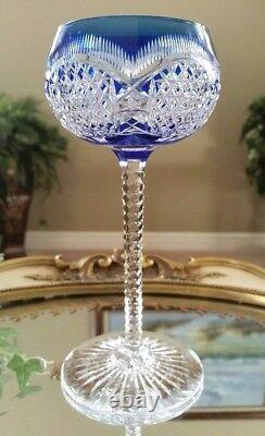 Vintage Baccarat Cobalt Blue Cased Cut to Clear Crystal Hock Wine Goblet