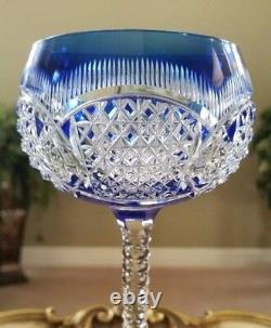 Vintage Baccarat Cobalt Blue Cased Cut to Clear Crystal Hock Wine Goblet