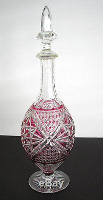 Vintage Baccarat Cranberry Cased Cut Clear Crystal Decanter Amazing