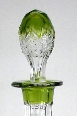 Vintage Baccarat Lime Peridot Cased Cut Clear Crystal Decanter