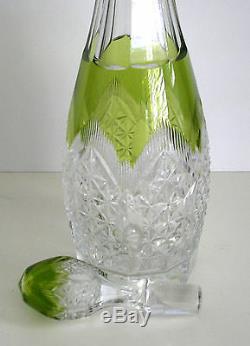 Vintage Baccarat Lime Peridot Cased Cut Clear Crystal Decanter