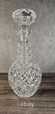 Vintage Beautiful Cut Glass Diamond pattern 3 ring Decanter