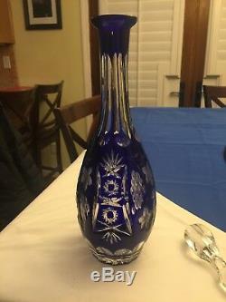 Vintage Bleikristall 12 Blue Cut to Clear Crystal Decanter