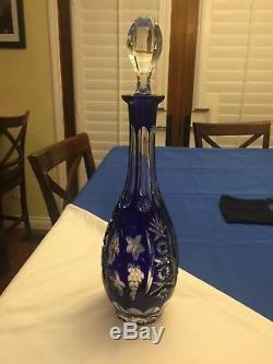 Vintage Bleikristall 12 Blue Cut to Clear Crystal Decanter