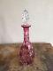 Vintage Blown Glass Decanter Cranberry Cut To Clear