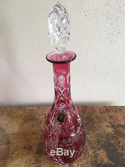 Vintage Blown Glass Decanter Cranberry cut to clear