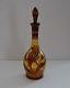Vintage Bohemia Glass Decanter Ruby Red Cut To Amber Glass