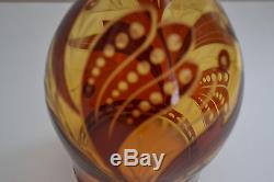 Vintage Bohemia Glass Decanter Ruby Red Cut To Amber Glass
