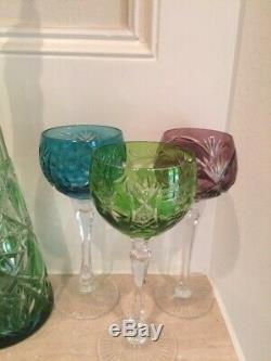 Vintage Bohemia Multi-Colored Crystal Glasses withDecanter Hand Cut Set of 6