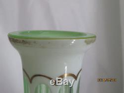 Vintage Bohemian Art Glass White Cut to Green Decanter