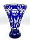 Vintage Bohemian Blue 7 Vase Czech Blue Cut To Clear Glass Cobalt 2.6 Lbs