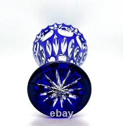Vintage Bohemian Blue 7 Vase Czech BLUE Cut to Clear Glass Cobalt 2.6 Lbs