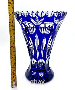 Vintage Bohemian Blue 7 Vase Czech BLUE Cut to Clear Glass Cobalt 2.6 Lbs