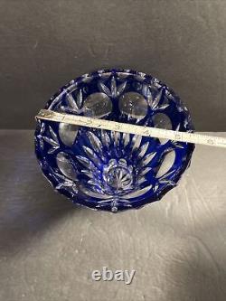 Vintage Bohemian Blue 7 Vase Czech BLUE Cut to Clear Glass Cobalt EUC