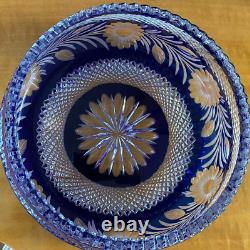 Vintage Bohemian Cobalt Blue Cut to Clear Crystal Large Centerpiece Bowl