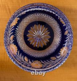 Vintage Bohemian Cobalt Blue Cut to Clear Crystal Large Centerpiece Bowl
