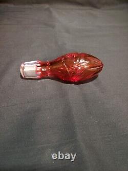 Vintage Bohemian Cranberry to Clear Cut Glass Decanter with Stopper