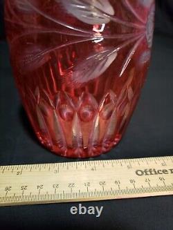Vintage Bohemian Cranberry to Clear Cut Glass Decanter with Stopper