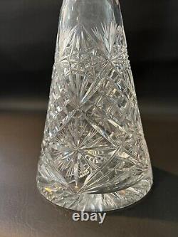Vintage Bohemian Crystal Cut Crystal Conical Decanter, Missing Stopper, 12 Tall
