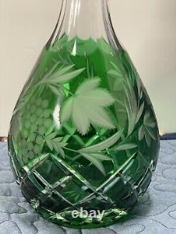 Vintage Bohemian Crystal Emerald GREEN Cut to Clear Decanter Made In poland