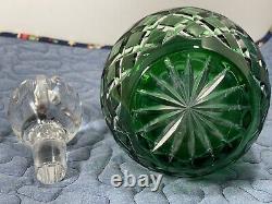 Vintage Bohemian Crystal Emerald GREEN Cut to Clear Decanter Made In poland