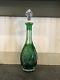Vintage Bohemian Crystal Emerald Green Decanter Cut To Clear 15