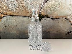 Vintage Bohemian Crystal Quilted Cut Glass Liquor Decanter with Stopper