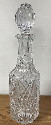 Vintage Bohemian Crystal Quilted Cut Glass Liquor Wine Decanter Bottle w Stopper