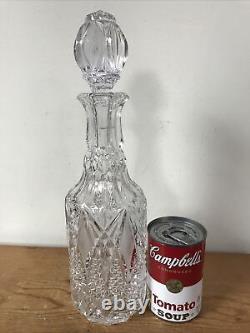 Vintage Bohemian Crystal Quilted Cut Glass Liquor Wine Decanter Bottle w Stopper